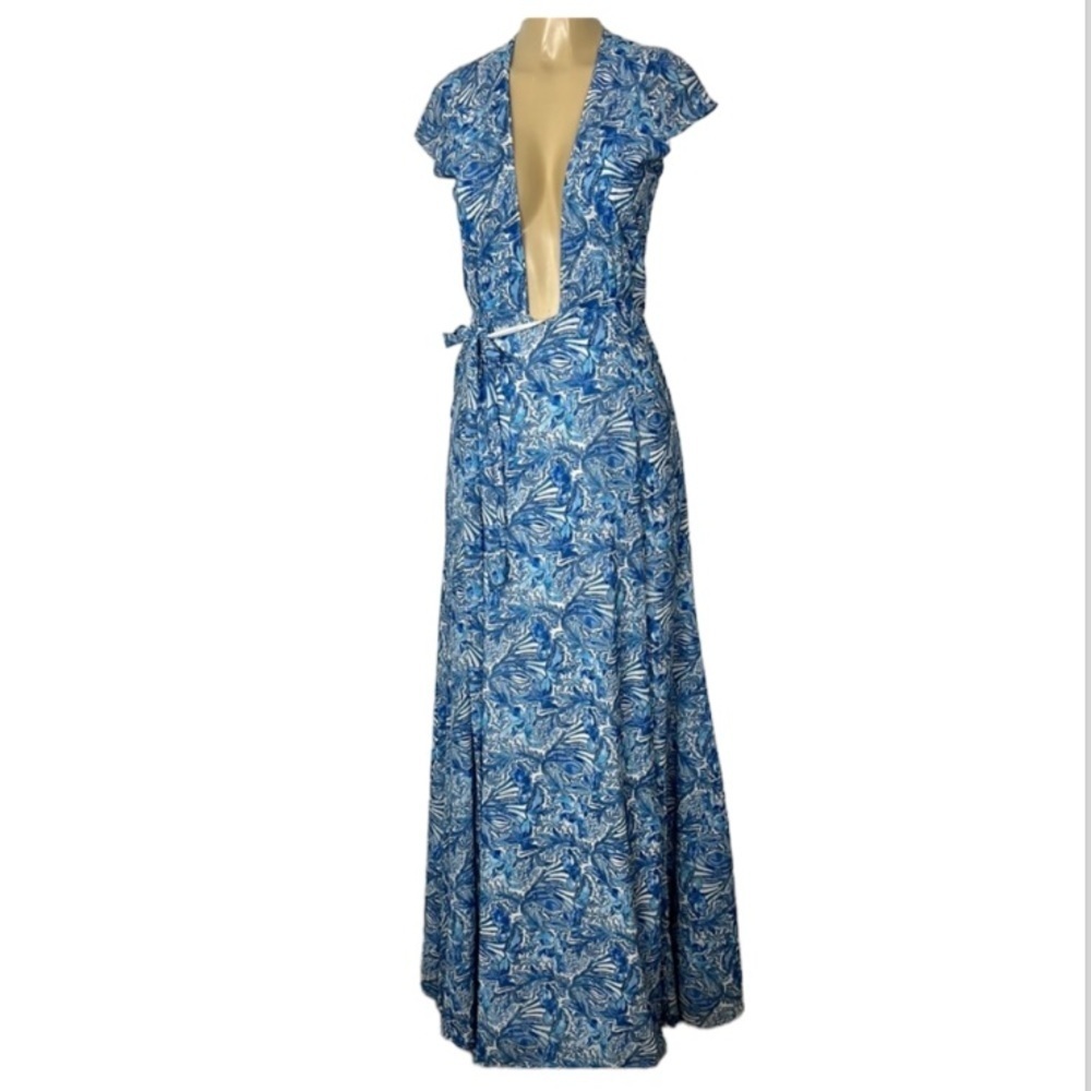 Revolve Endless Summer wrap blue floral print maxi dress size 2
